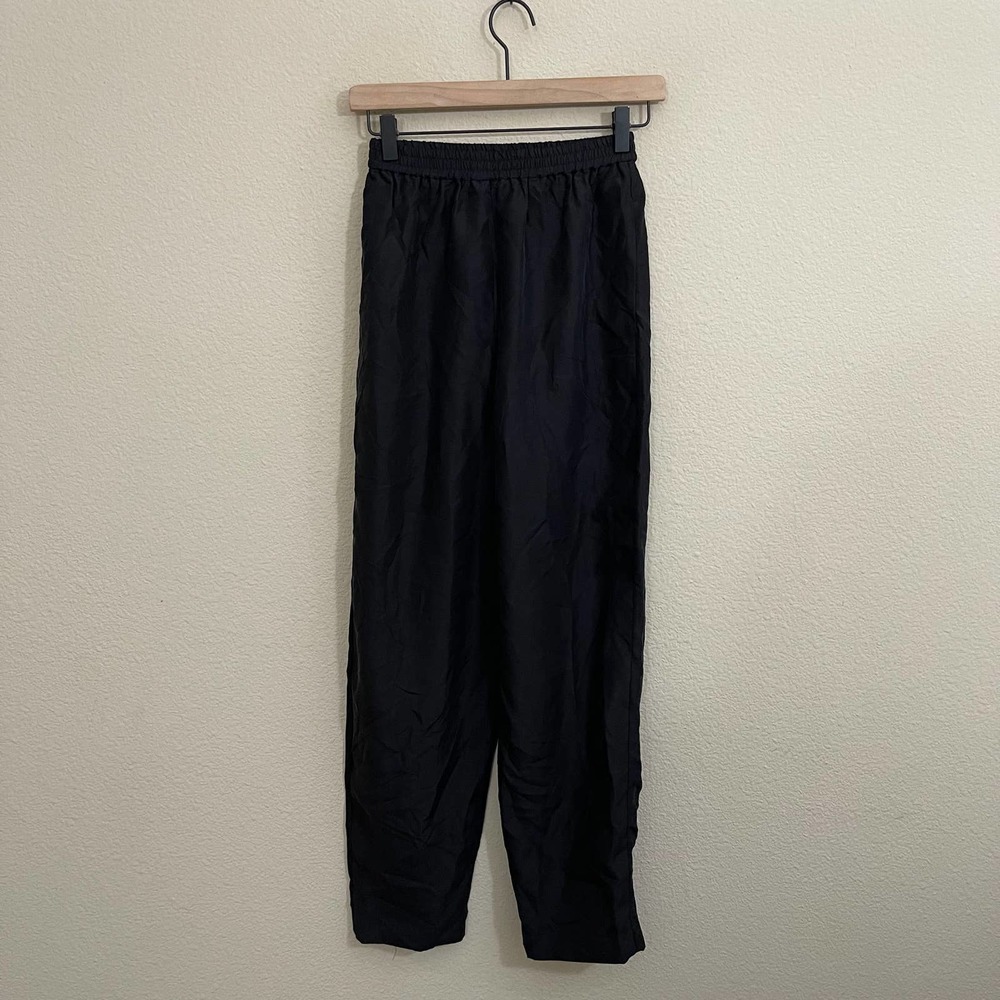 & Other Stories Silk Tapered Elastic Waist Relaxed Pull-On Trouser Pants Black 0 - Picture 3 of 11